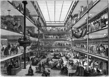 Grandes almacenes parisinos; vista interior de los almacenes de la Ville de Saint Denis, rue du Faubourg Saint Honoré, París