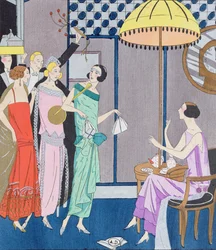 Invitados llegando para la Nochevieja, lámina de moda de Art, Gout, Beaute, 1923