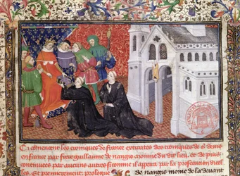 Guillaume de Nangis (d.130003) presenta su libro a Philippe IV (1268-1314) el Hermoso, rey de Francia de 1285-1314
