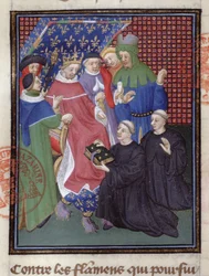 Guillaume de Nangis (m.1300 o 1303) presenta su libro a Philippe IV le Bel, rey de Francia de 1285-1314 (detalle)