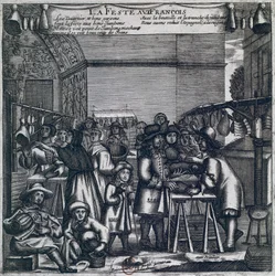 Feria del jamón, grabado francés