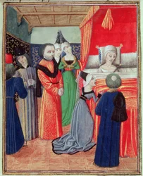 Harl 4380 f.22 Muerte de la reina Ana de Bohemia, esposa de Ricardo II, causada por la peste, de Froissart
