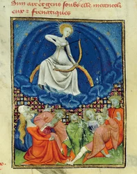 Harl 4431 f.101 Diana y sus seguidores, lunáticos (adoradores de la luna), copia parisina, c.1410-15