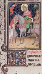 Harley 2897, f.435: San Martín de Tours, producida por el círculo de los Hermanos Limbourg, iluminada en París (vitela)