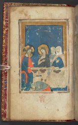 Harley 2928, f.16v, La comida en casa de Simón el fariseo (vitela)