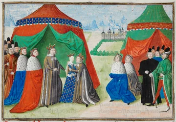 Harley 4380, fol.89 Ricardo II conoce a su novia Isabel de Francia, de las Crónicas de Froissart
