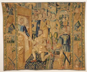 Enrique III (1551-89) de Valois entregando las insignias de poder a Enrique III (1553-1610) de Borbón