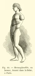 Hermafrodita, en bronce, encontrado en el Sena, París (grabado)
