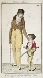 Chaleco de cuello alto y abrigo corto de mañana, de Costumes Parisiens, 1801