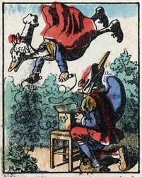 Historia del Dr. Pulcinella (Polichinela). Grabado en madera de Imaging Pellerin - Epinal, sd. Finales del siglo XIX.