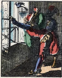 Historia del Dr. Pulcinella (Polichinela). Grabado en madera de Imagerie Pellerin - Epinal, s.d. Finales del siglo XIX.