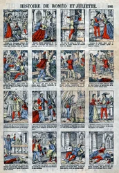 Historia de Romeo y Julieta según la obra de William Shakespeare (1564-1616). Imágenes de Épinal finales del siglo XIX.