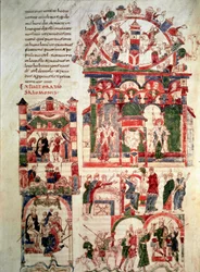 Historia de la vida del rey Salomón. Página de la Biblia de Noailles (siglo X o XI) París, B.N.