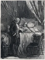Honoré Gabriel (Honoré-Gabriel) Riqueti, Conde de Mirabeau (1749-1791) en su lecho de muerte con su médico, Georges Cabanis (1757-1808) en 1791