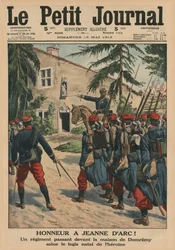 Honor a Juana de Arco, un regimiento saludando el lugar de nacimiento de la heroína en Domremy, ilustración de portada de 