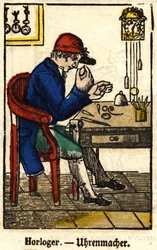 Relojero; Serie sobre oficios, imagen de Epinal del siglo XIX