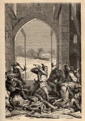 Guerra de los Cien Años: “La toma del Castillo de Grand Fougeray por Bertrand Du Guesclin (1320-1380) en 1356, Grand-Fougeray, Ille et Vilaine” (en 1356 durante el asedio de Rennes por los ingleses como parte de la guerra de los cien años Bertrand Du Guesc