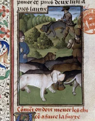 Perros de caza - en "Libro de Caza de Gaston Phoebus, Conde de Foix, Señor de Béarn"