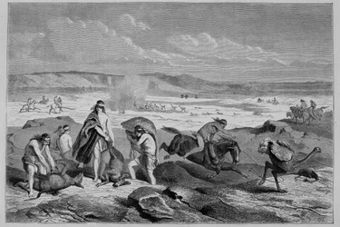 Caza de guanaco (llama salvaje) y ñandú (o avestruz patagónica) en Argentina - en "Tour du Monde", 2ª semana de 1861