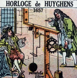 Reloj de Huyghens 1657 (péndulo libre) - grabado, principios del siglo XX