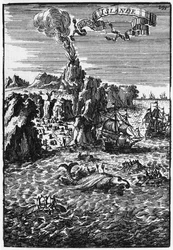Islandia y la pesca de ballenas, ilustración de Descripción del Universo por Allain Manesson Mallet (1630-1706) publicado en París, 1683