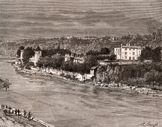 Ile Barbe en medio del Saona, en el 9º distrito de Lyon - grabado en “La France illustree: geografía, historia, administración estadística” de V.-A. Malt-Brown. 1884