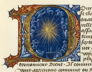 Letra capital inicial iluminada D, del Tratado de Medicina de Aldebrande de Florencia