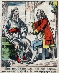 Ilustración para el libro de Daniel Defoe "Robinson Crusoe". Imágenes de Épinal finales del siglo XIX.