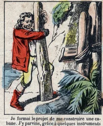 Ilustración para el libro de Daniel Defoe “Robinson Crusoe”. Imágenes de Epinal de finales del siglo XIX