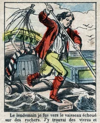 Ilustración para el libro de Daniel Defoe “Robinson Crusoe”. Imágenes de Epinal de finales del siglo XIX