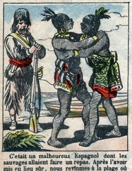 Ilustración para el libro de Daniel Defoe "Robinson Crusoe". Imagen de Épinal de finales del siglo XIX.