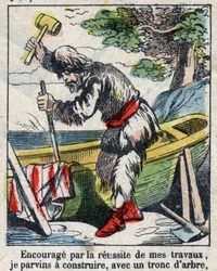 Ilustración para el libro de Daniel Defoe "Robinson Crusoe". Imágenes de Epinal de finales del siglo XIX.