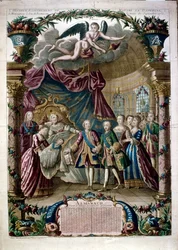 Ilustración que celebra el nacimiento de Luis José Javier, duque de Borgoña