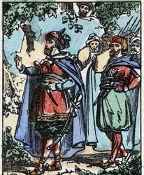 Ilustración para los cuentos de Las mil y una noches. Alí Babá. Grabado en madera de Imaging Pellerin - Epinal, finales del siglo XIX.