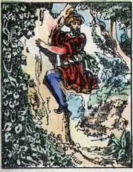 Ilustración para los Cuentos de las Mil y Una Noches. Alí Babá. Grabado en madera de Imaging Pellerin - Épinal, s.d. Finales del siglo XIX.