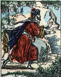 Ilustración para los cuentos de Las mil y una noches. Alí Babá. Grabado en madera de Imaginería Pellerin - Epinal, finales del siglo XIX.