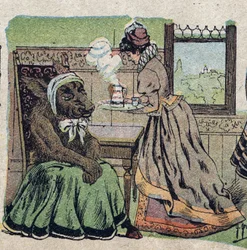 Ilustración para el cuento “La Bella y la Bestia”: tuvo que cuidarla durante largas semanas. Grabado de Quinn, circa 1890.