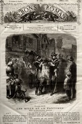 Ilustración de la novela “Los Mil Fantasmas” por Alexandre Dumas padre aparecida en “Los Buenos Romances” del 28/03/1865