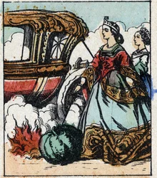 Ilustración del cuento de Charles Perrault “Cenicienta o El zapatito de cristal”. Grabado en madera de Imaging Pellerin - Epinal, finales del siglo XIX.