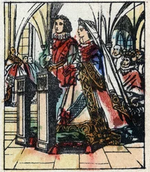 Ilustración del cuento de Charles Perrault “Cenicienta o El zapatito de cristal”. Grabado en madera de Imaging Pellerin - Epinal, finales del siglo XIX.