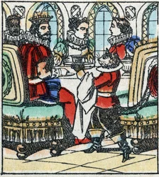 Ilustración del cuento de Charles Perrault “El gato con botas”. Grabado en madera de Imaging Pellerin - Epinal, finales del siglo XIX.