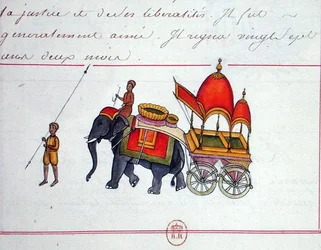 Ilustración de un elefante tirando de un carro, principios del siglo XIX