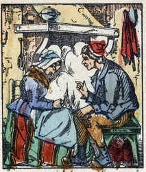 Ilustración del cuento "Pulgarcito" de Charles Perrault. Grabado en madera de Imaging Pellerin - Epinal, finales del siglo XIX.
