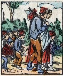 Ilustración del cuento "Pulgarcito" de Charles Perrault. Grabado en madera de Imaginería Pellerin - Epinal, finales del siglo XIX.