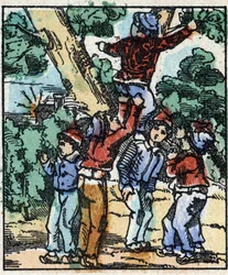 Ilustración del cuento "Pulgarcito" de Charles Perrault. Grabado en madera de Imaginería Pellerin - Epinal, finales del siglo XIX.