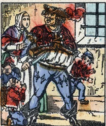 Ilustración del cuento “Pulgarcito” de Charles Perrault. Grabado en madera de Imagerie Pellerin - Epinal, sd. Finales del siglo XIX.