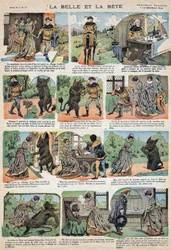 Ilustración del cuento "La Bella y la Bestia". Grabado de la imaginería de Quinn, circa 1890