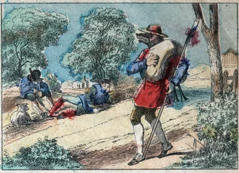 Ilustración de la fábula de Jean de la Fontaine (1621-1695): el lobo se convirtió en pastor. Imagen de Épinal de finales del siglo XIX.