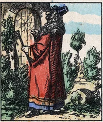 Ilustración del cuento "Raminagrobis y los ratones" Grabado en madera de Imaging Pellerin - Epinal, sd. Finales del siglo XIX.