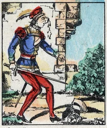 Ilustración del cuento "Las aventuras de Grand Flandrin". Grabado en madera de Imaging Pellerin - Epinal, sd. Finales del siglo XIX.
